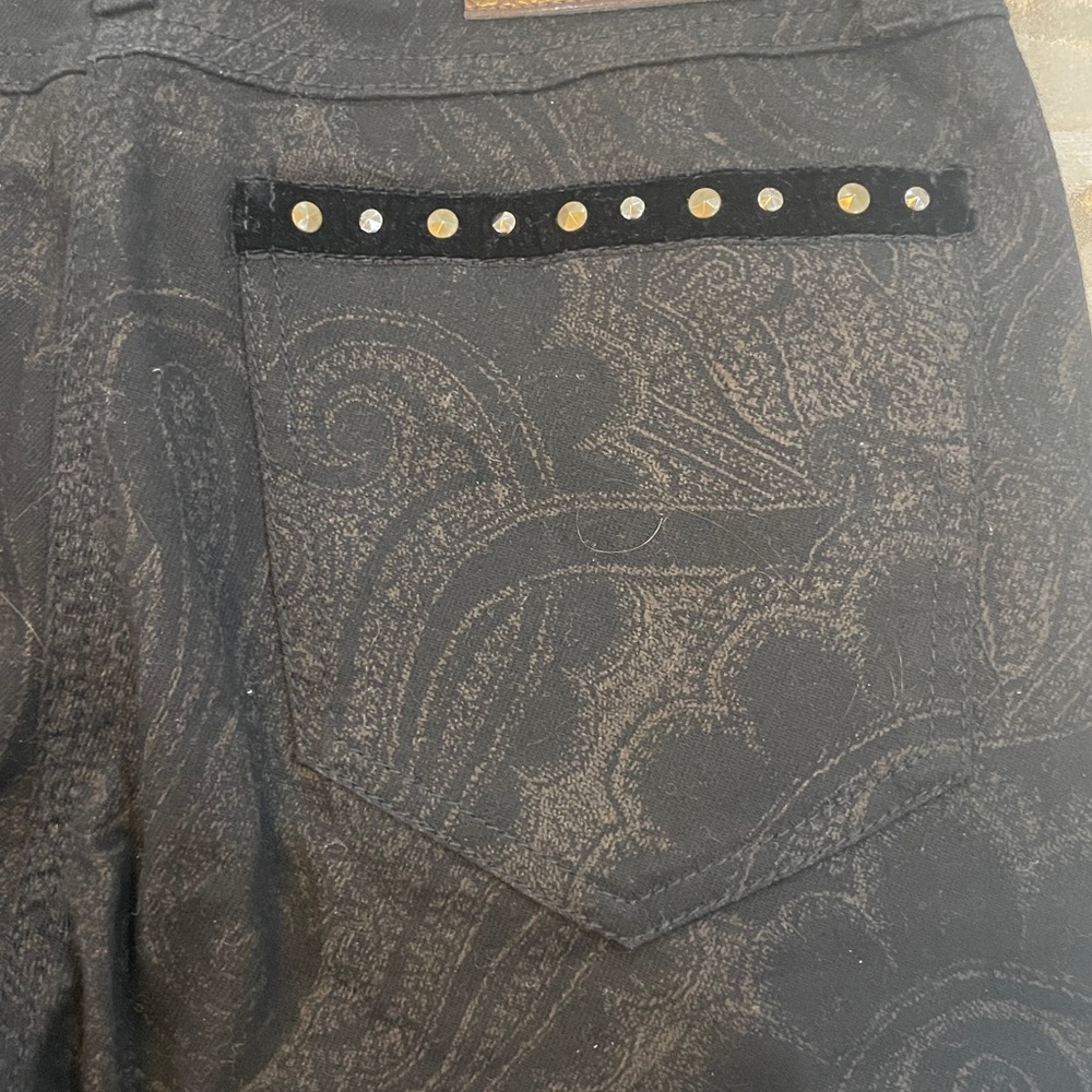 Etro Black Paisley Pants with Gold Button - Picture 4 of 5